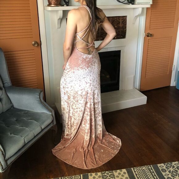 Xscape Crushed Velvet Halter Sheath Gown with open back (8) - Picture 13 of 13